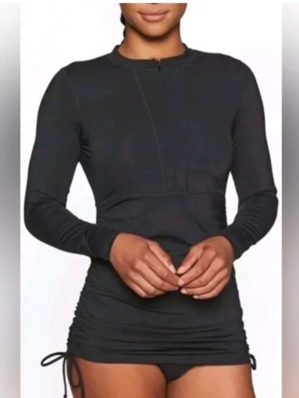 Athleta Black Lightweight Zip-Front swim top rash guard swimsuit